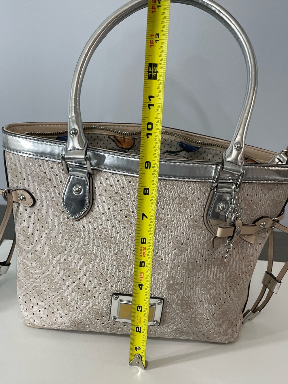 Guess Beige and Silver Tote Handbag - Designer-Inspired Women Bag - Picture 7 of 13